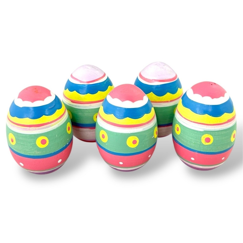Set of 5 Hand Painted Easter Eggs Decorative Spring Holiday Display - Picture 1 of 3